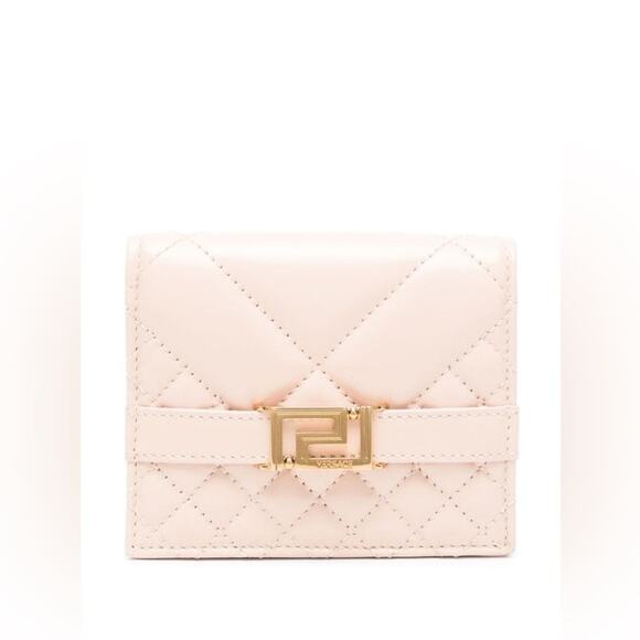 Versace Beige Quilted Wallet with Gold Accent